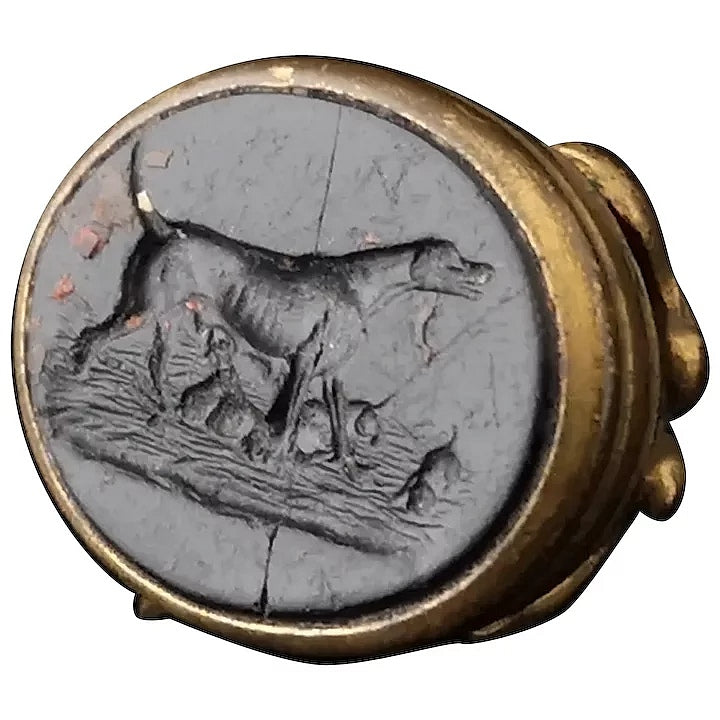 Antique Georgian seal fob, watch fob, Dog and pups