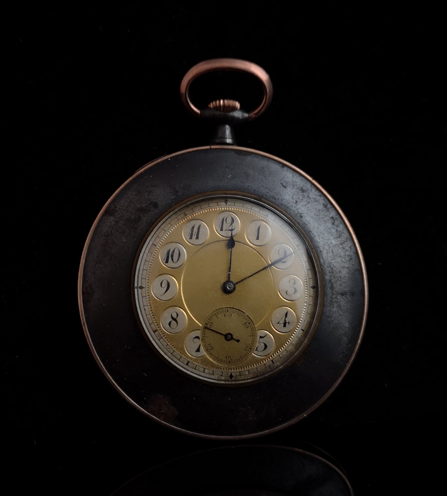 Antique French pocket watch, gold and gunmetal, working