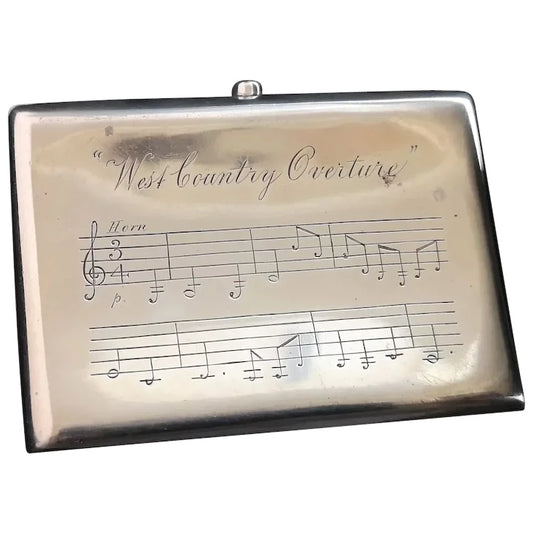 Antique Victorian silver cigarette case, musical notes