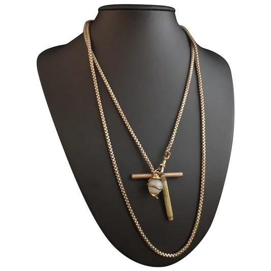 Antique longuard chain, snake pendant, necklace