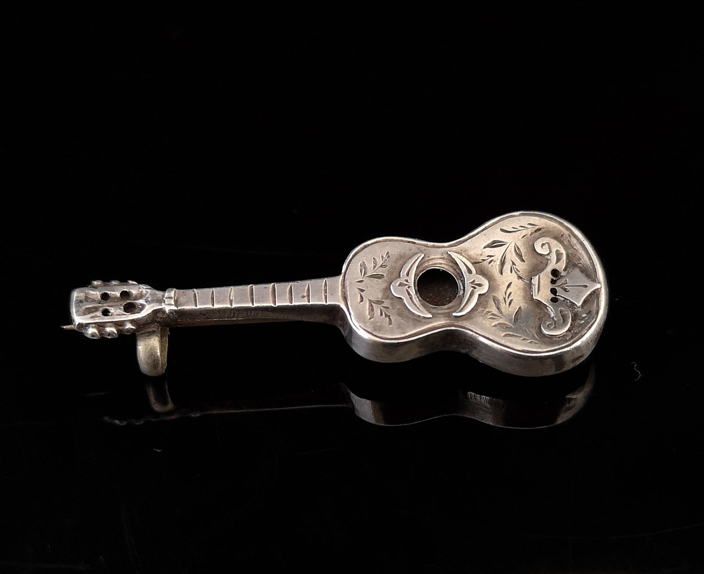 Victorian silver guitar brooch, Adie and Lovekin