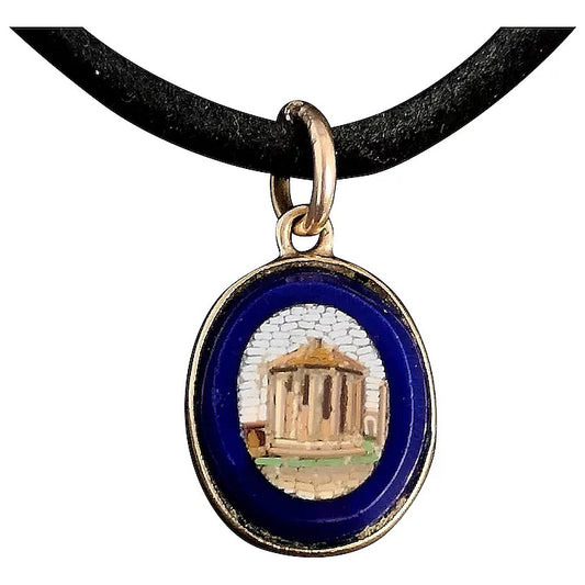 Antique micro mosaic pendant, 9ct gold