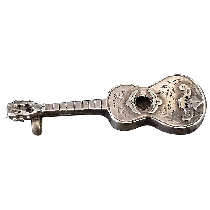 Victorian silver guitar brooch, Adie and Lovekin