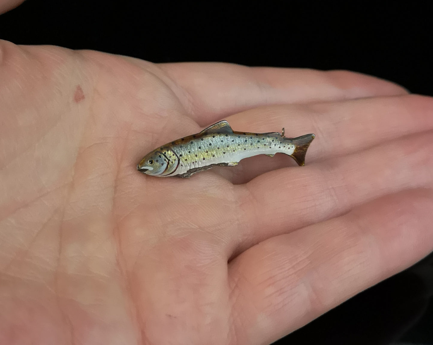 Antique enamel Salmon brooch, 15ct gold and silver pin