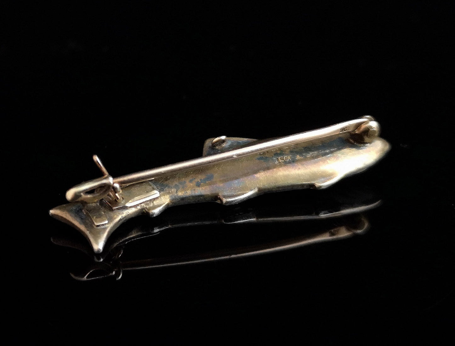 Antique enamel Salmon brooch, 15ct gold and silver pin
