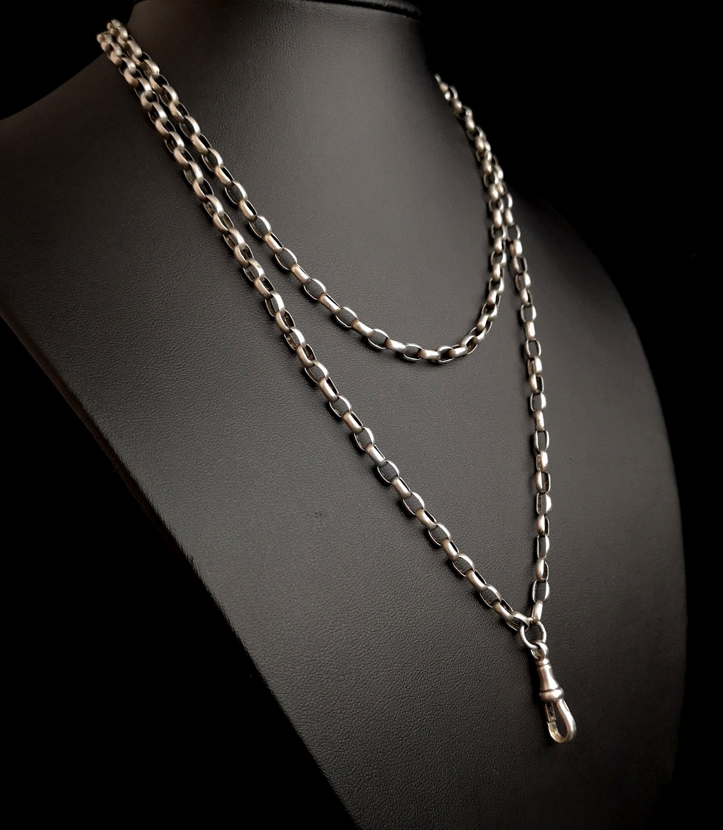 Antique Victorian silver longuard chain, muff chain