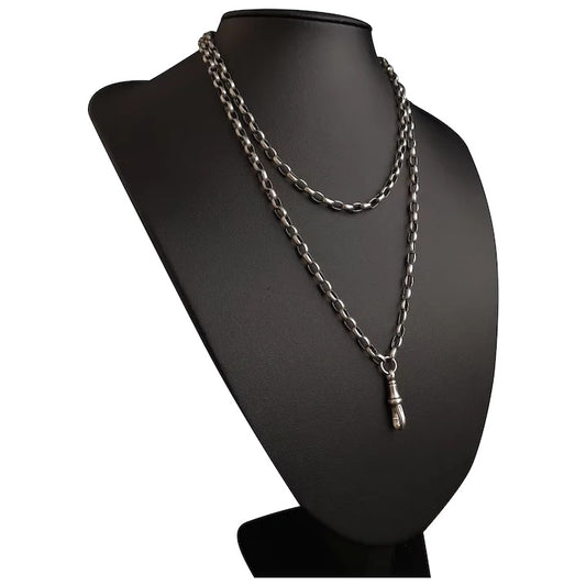 Antique Victorian silver longuard chain, muff chain