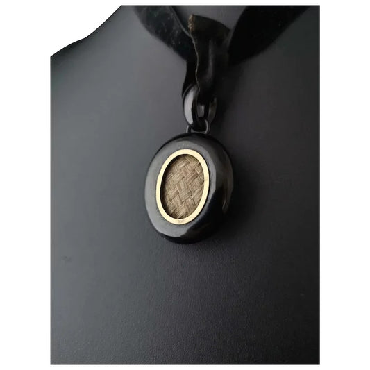Antique Whitby Jet mourning locket, hairwork