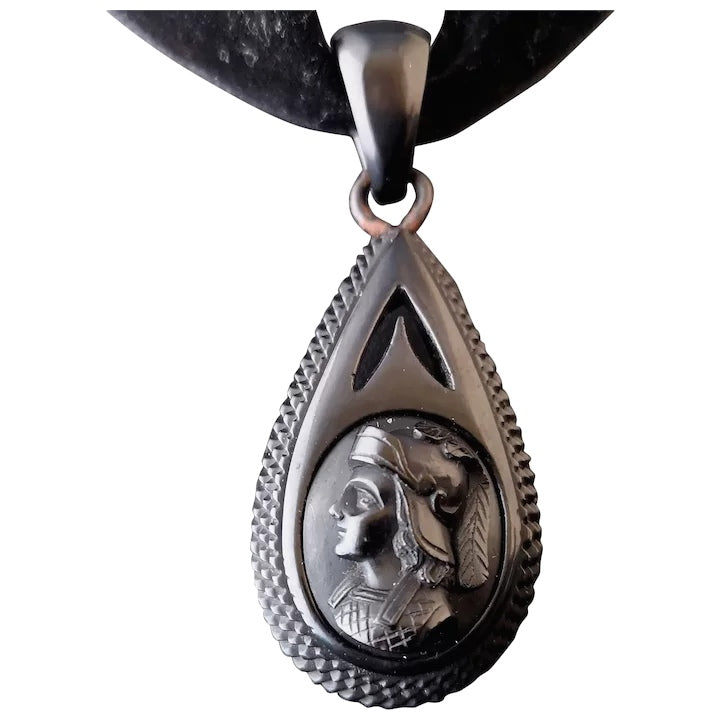 Victorian Whitby jet Cameo pendant