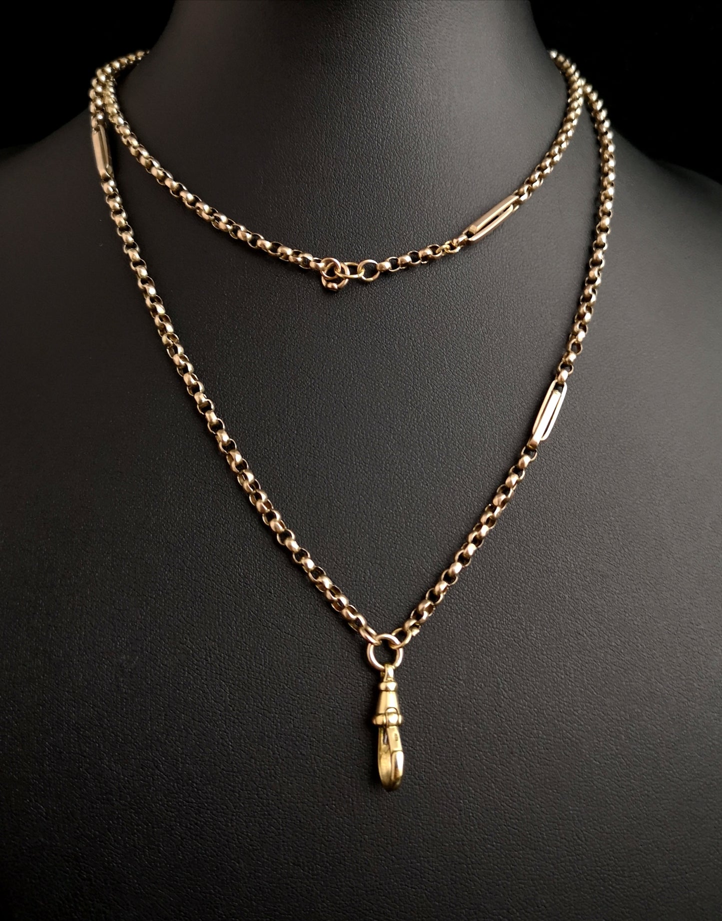 Antique Victorian 9ct gold muff chain, necklace