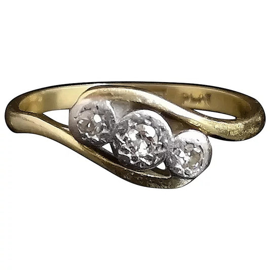 Art Deco diamond crossover ring, 18ct gold and platinum