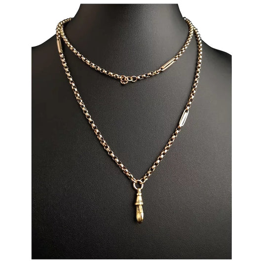 Antique Victorian 9ct gold muff chain, necklace