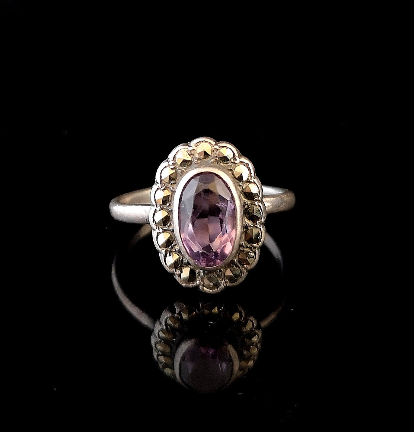 Art Deco Amethyst and pyrite cluster ring