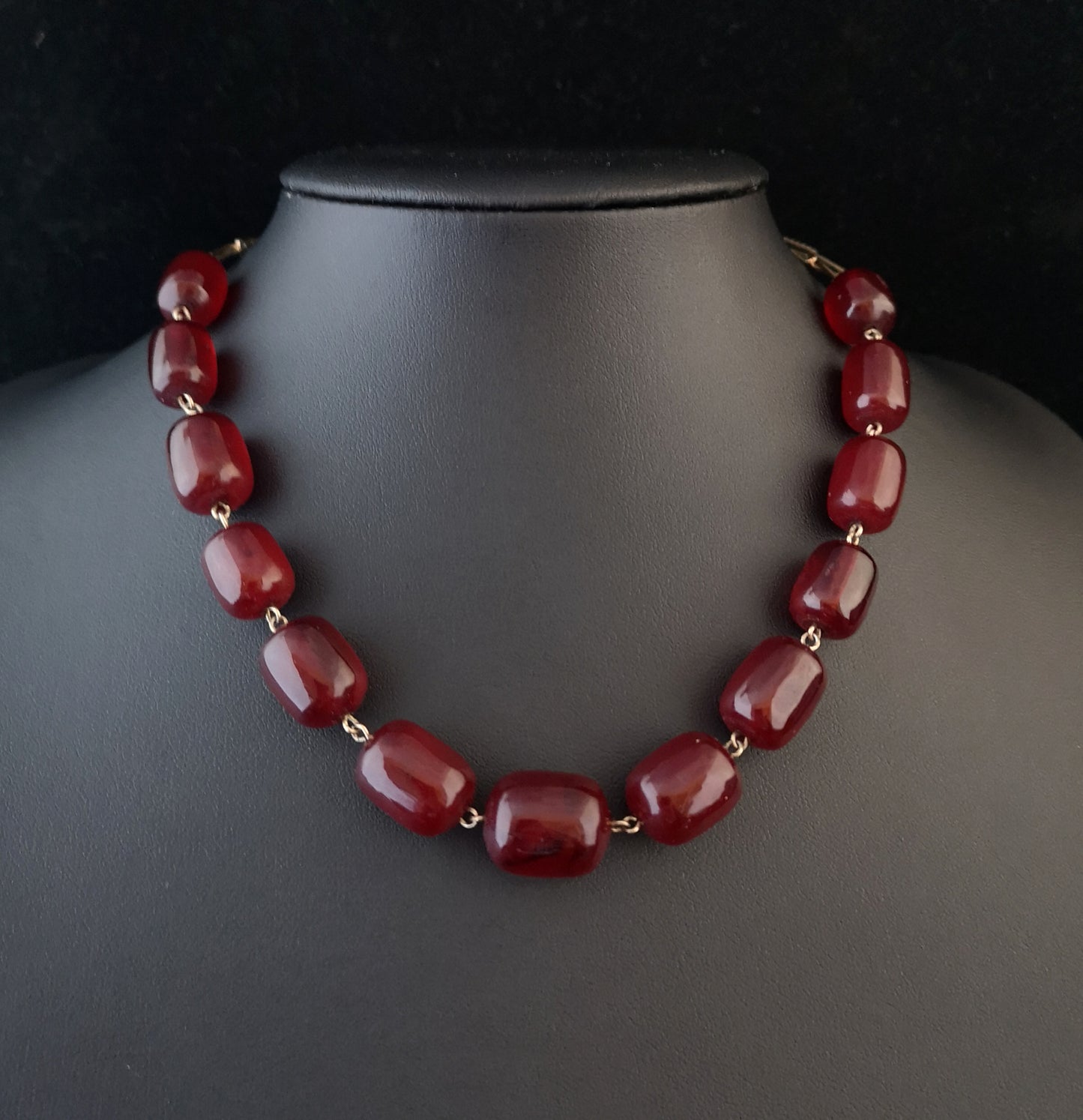 Art Deco Cherry Red Amber bakelite necklace
