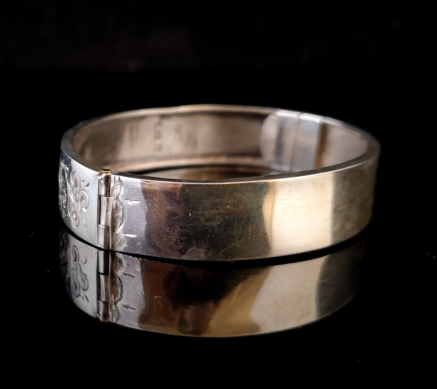 Antique Victorian silver bangle, aesthetic engraved