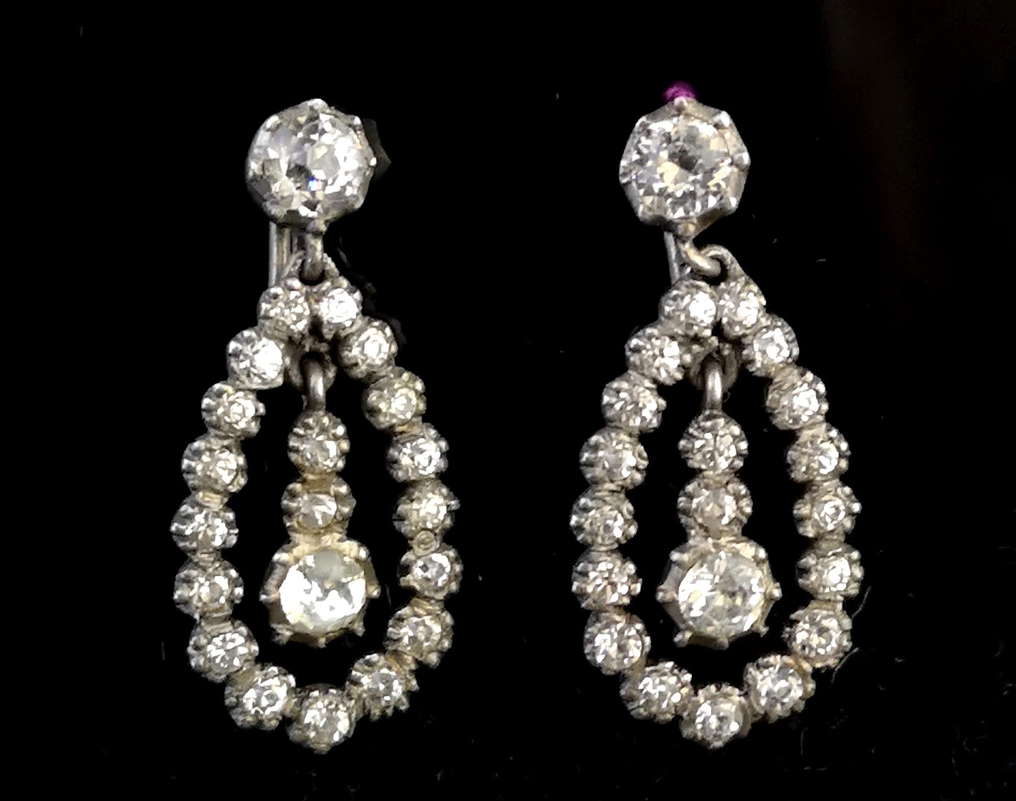 Antique silver paste drop earrings, Art Nouveau