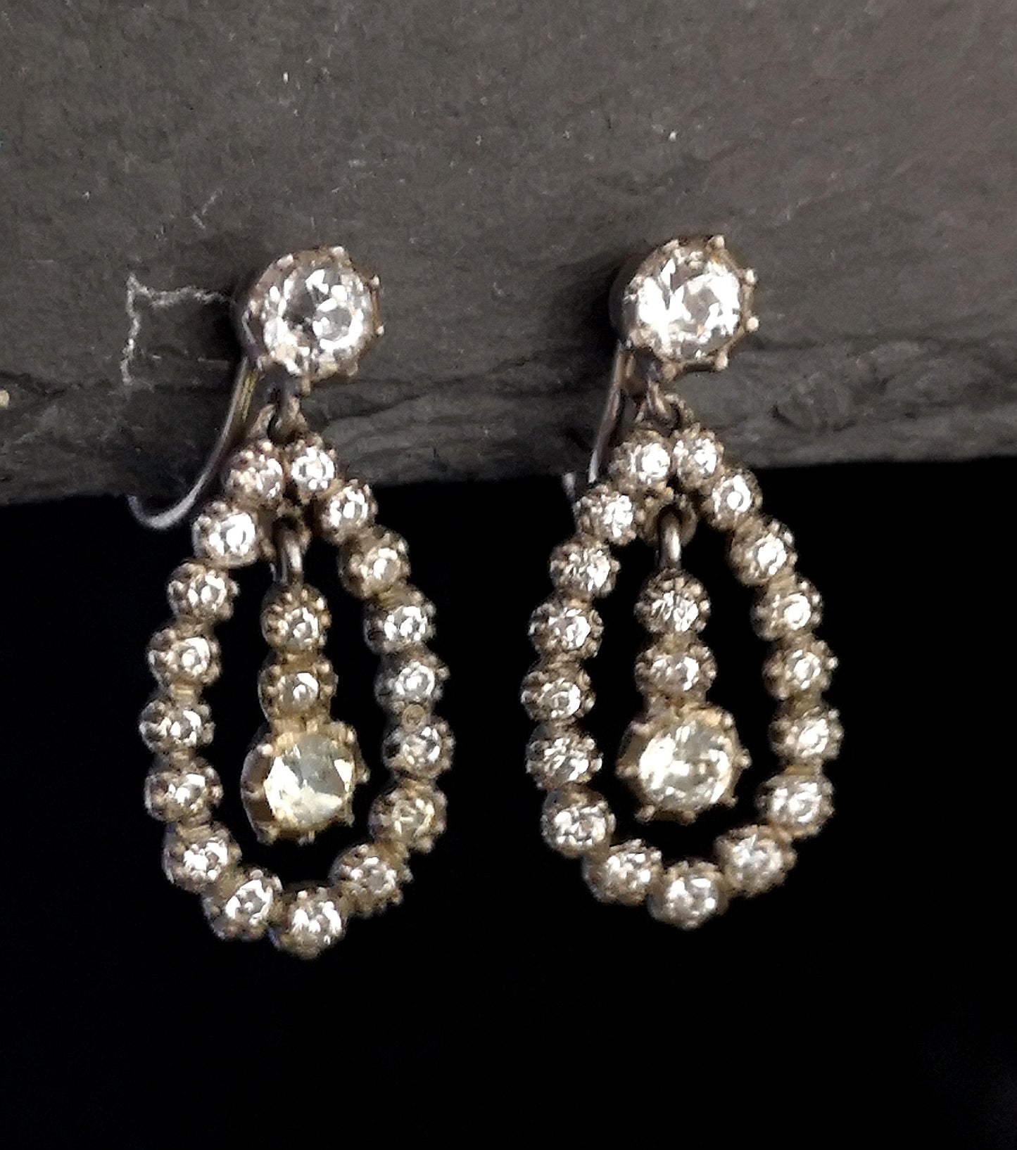 Antique silver paste drop earrings, Art Nouveau