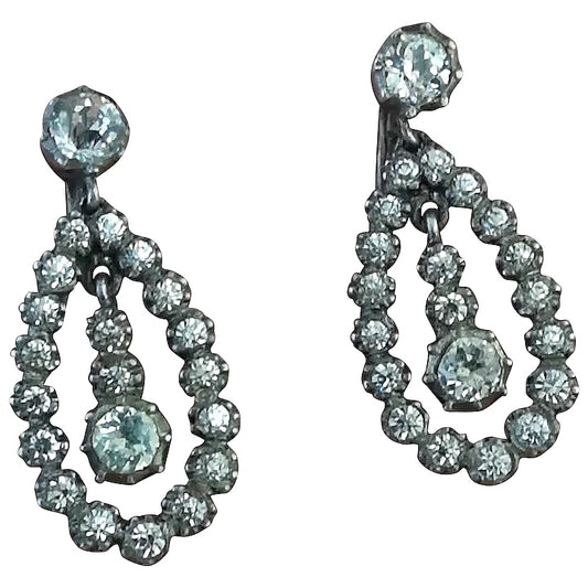 Antique silver paste drop earrings, Art Nouveau