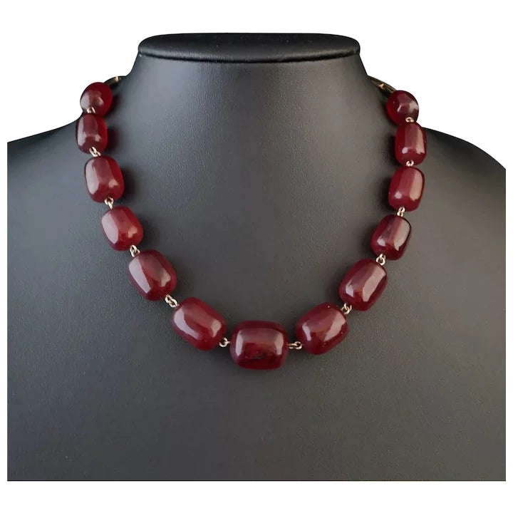 Art Deco Cherry Red Amber bakelite necklace