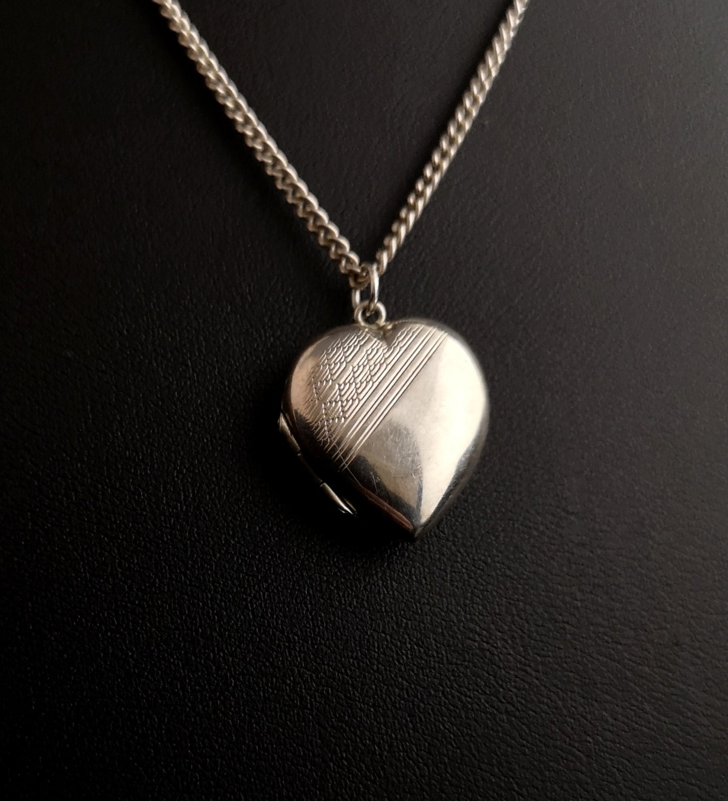Vintage silver heart locket, necklace, Art Deco