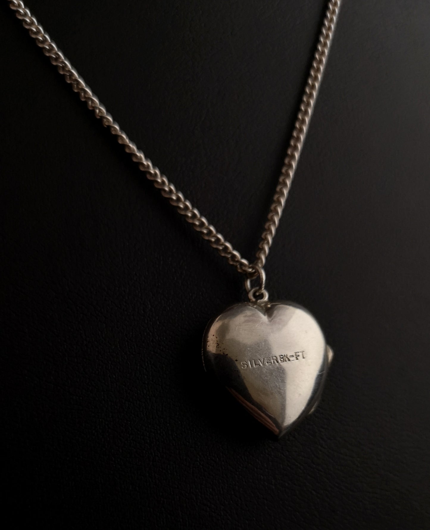 Vintage silver heart locket, necklace, Art Deco