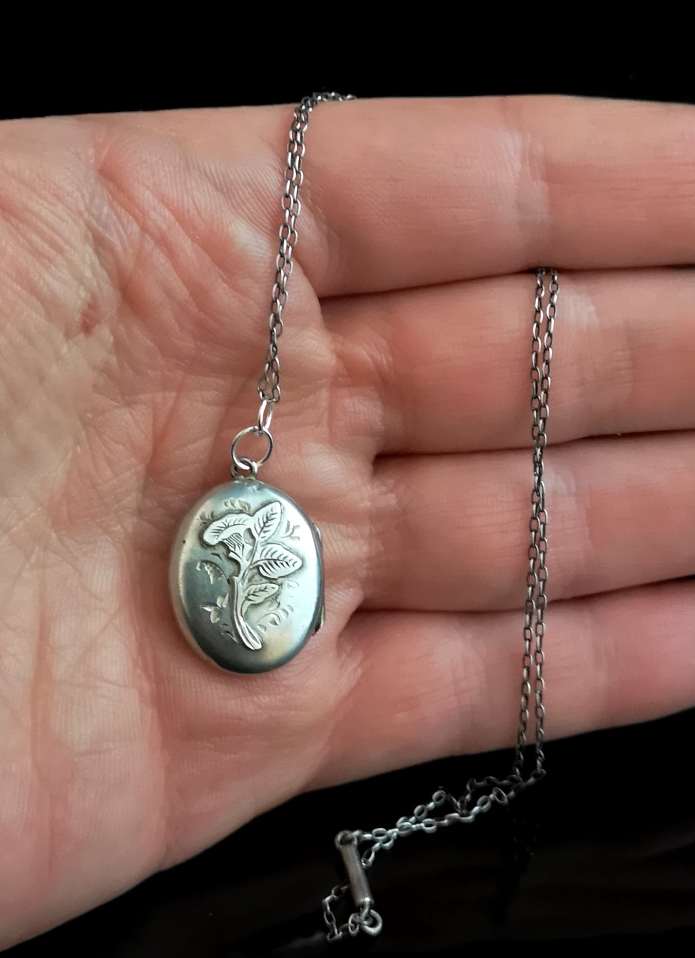 Antique Victorian silver locket, necklace