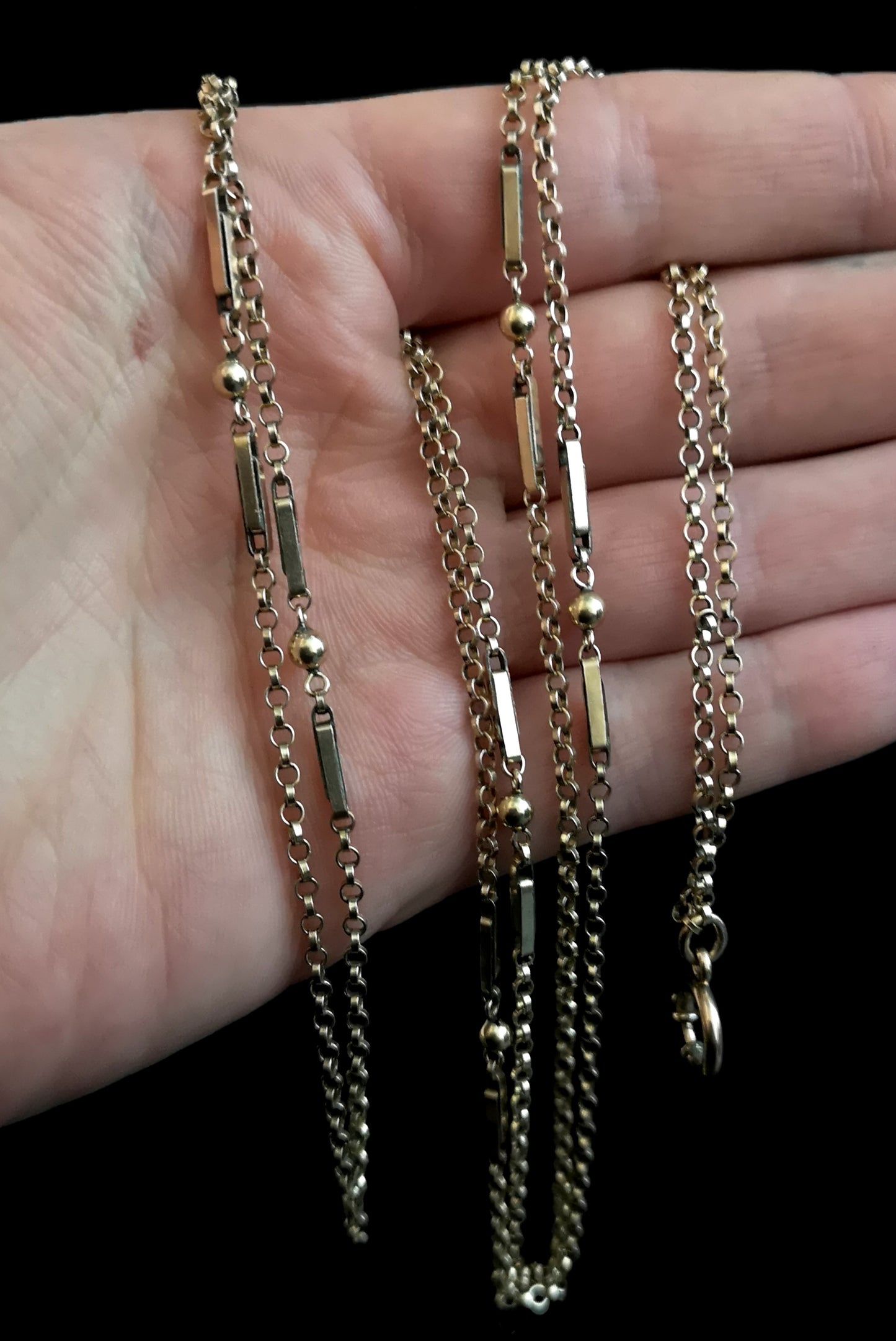 Antique Victorian 15ct gold longuard chain, muff chain necklace