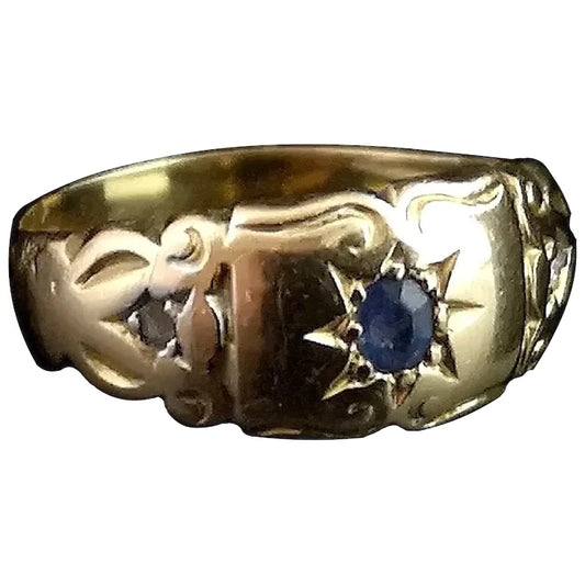 Victorian sapphire and diamond ring, 18ct gold, Gypsy set