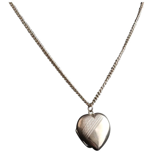 Vintage silver heart locket, necklace, Art Deco