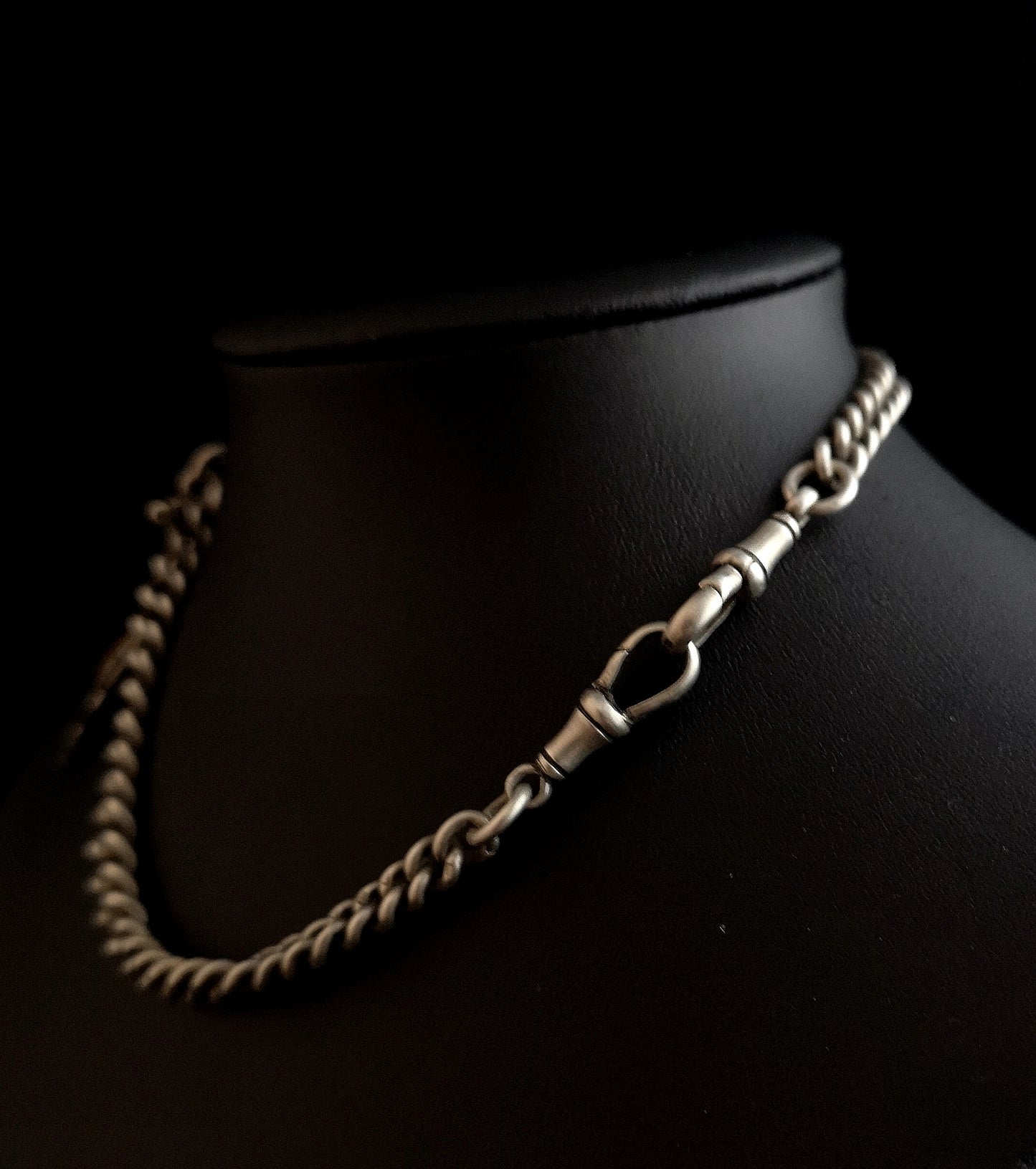 Antique silver Double Albert chain, rose gold fob