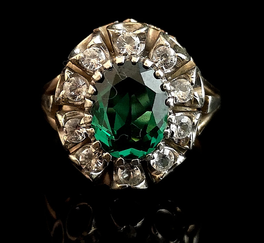 Antique emerald paste cluster ring, 9ct gold
