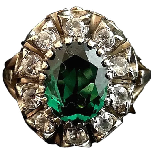 Antique emerald paste cluster ring, 9ct gold