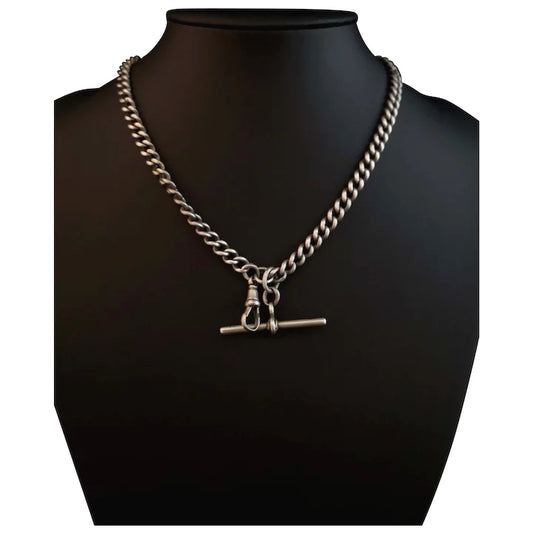 Antique silver albert chain necklace