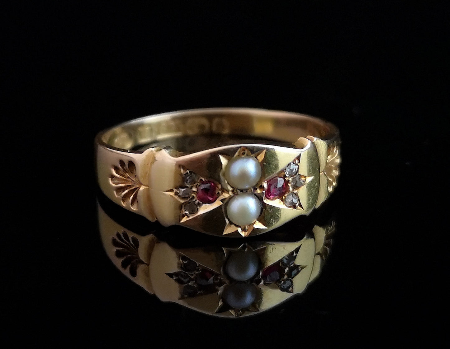 Victorian Ruby, pearl and diamond ring, 15ct gold