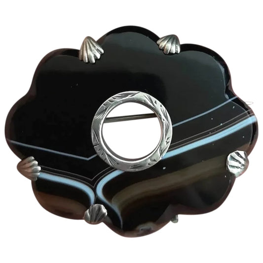 Antique Scottish banded agate brooch, Victorian