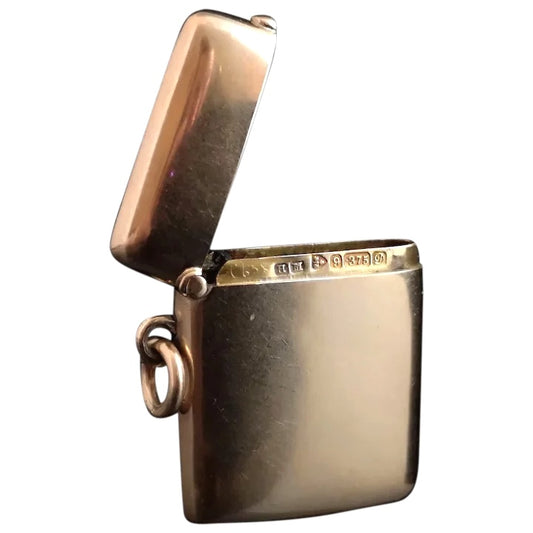 Antique 9ct gold vesta case, match safe