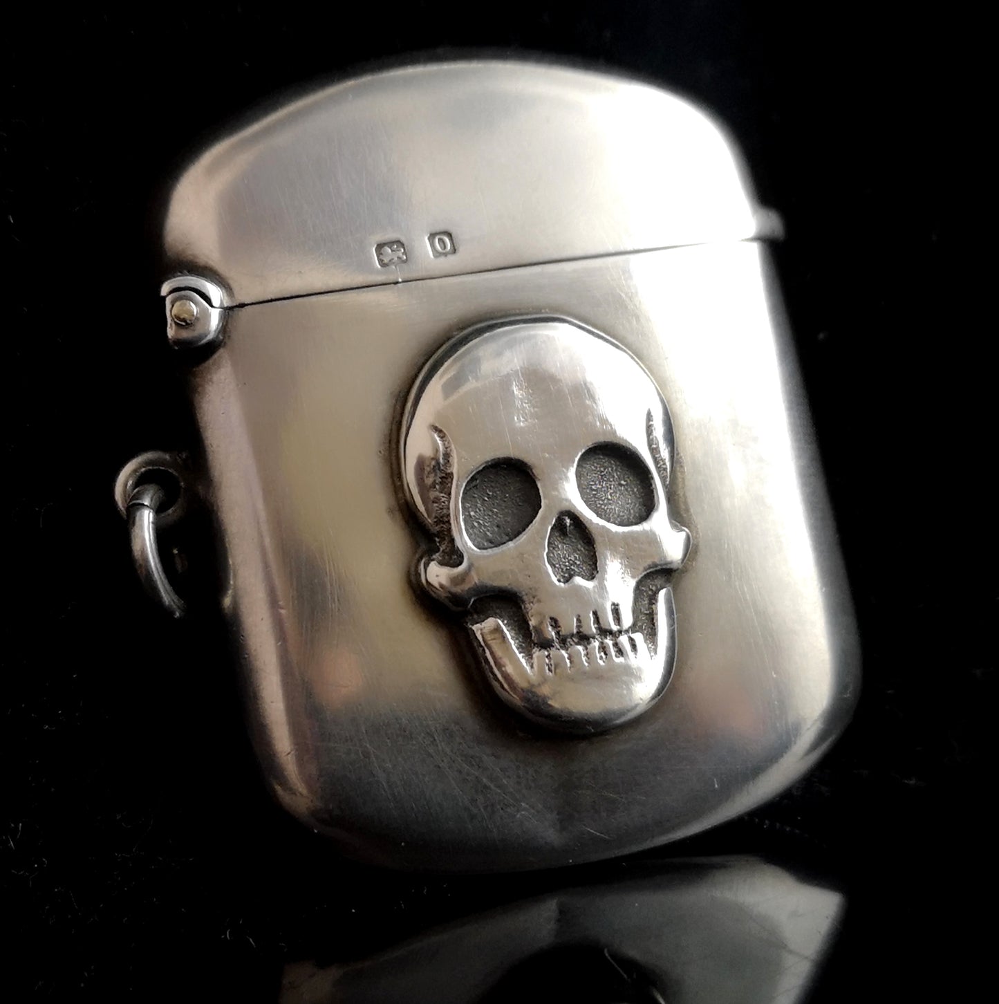 Antique silver skull vesta case, Memento Mori
