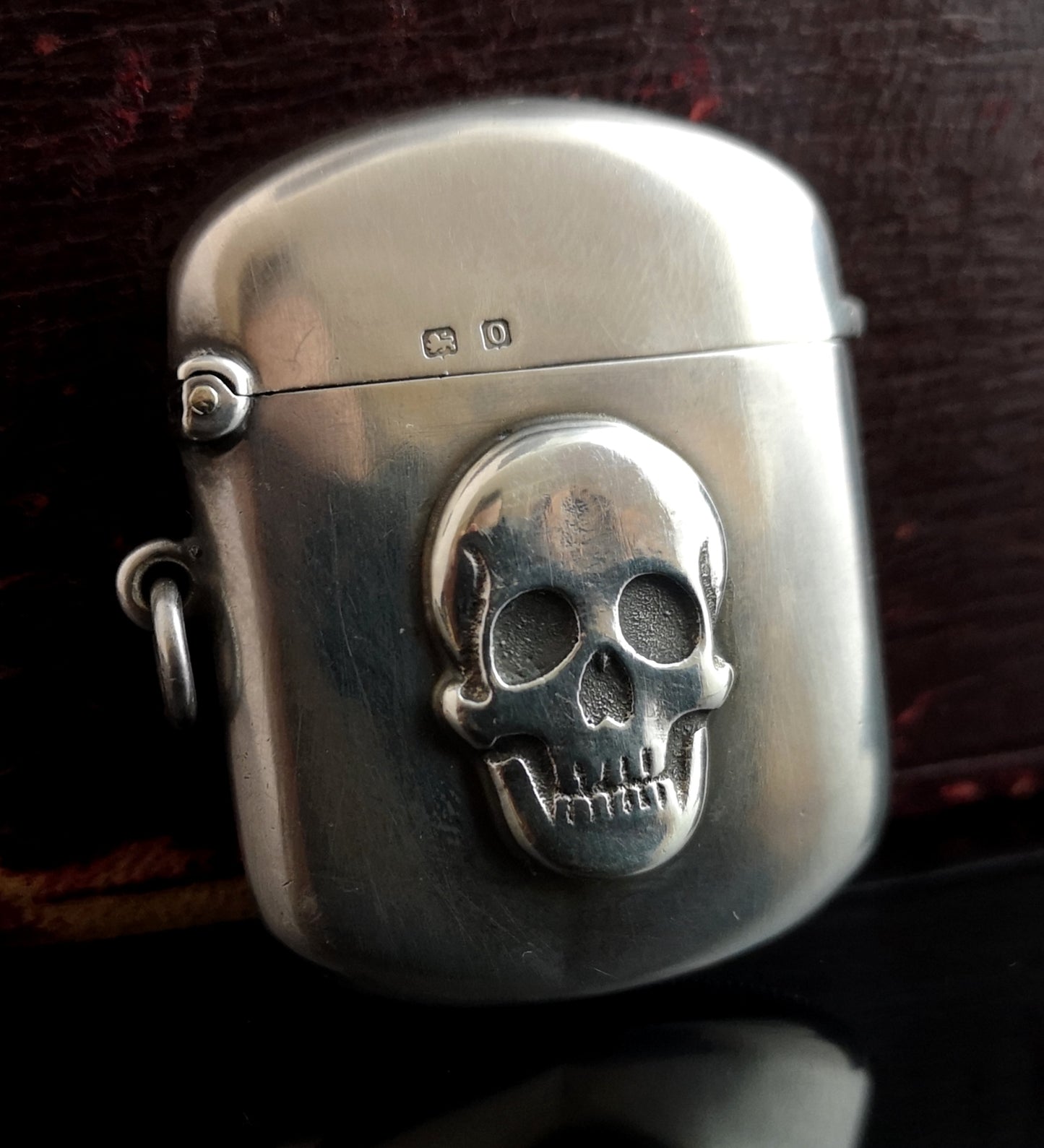 Antique silver skull vesta case, Memento Mori