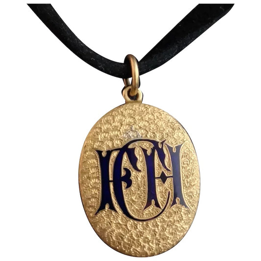 Victorian 15ct gold and blue enamel locket pendant