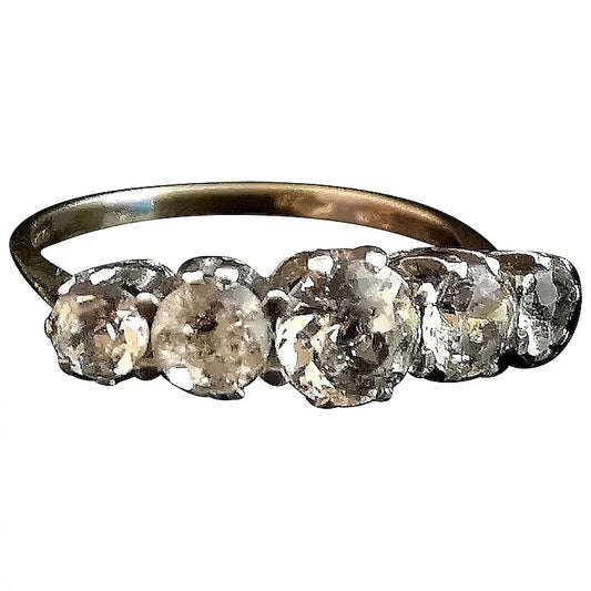 Antique paste half hoop ring, 9ct gold and silver