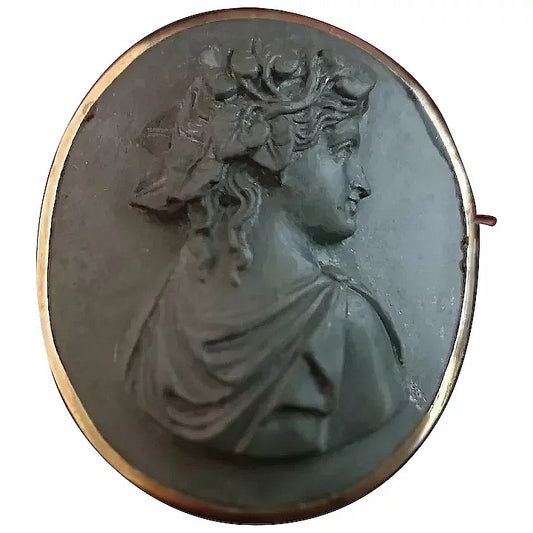 Antique Lava cameo brooch, 9ct gold, 19th century