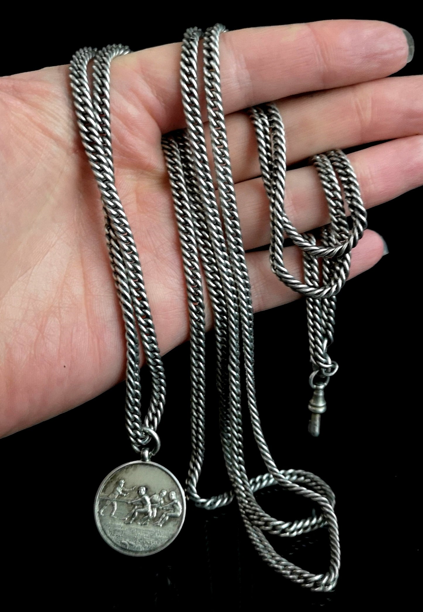 Antique Victorian silver longuard chain, pendant