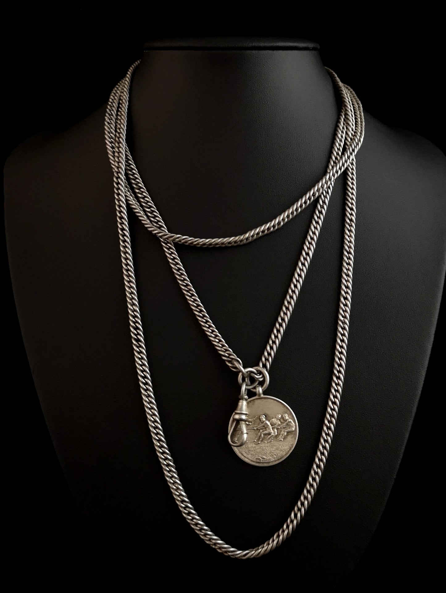 Antique Victorian silver longuard chain, pendant