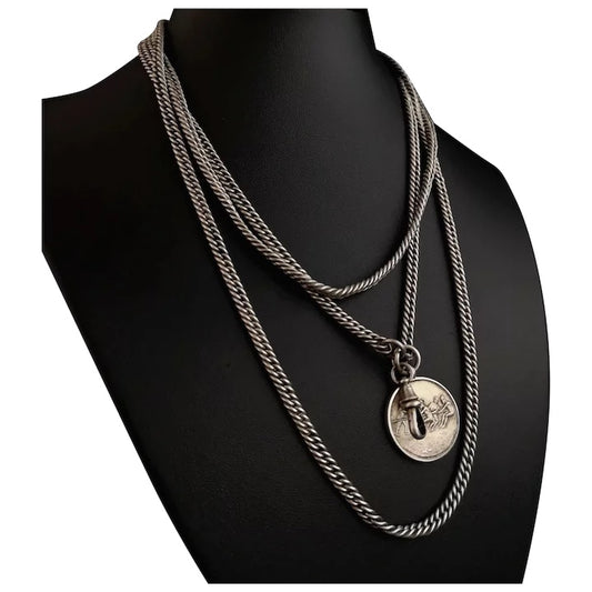 Antique Victorian silver longuard chain, pendant
