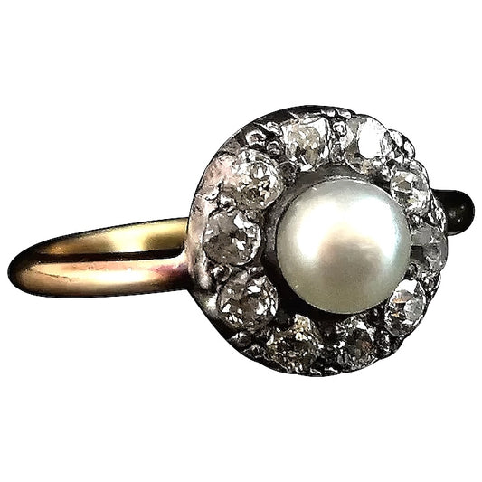 Antique Diamond and pearl cluster ring, 18ct gold