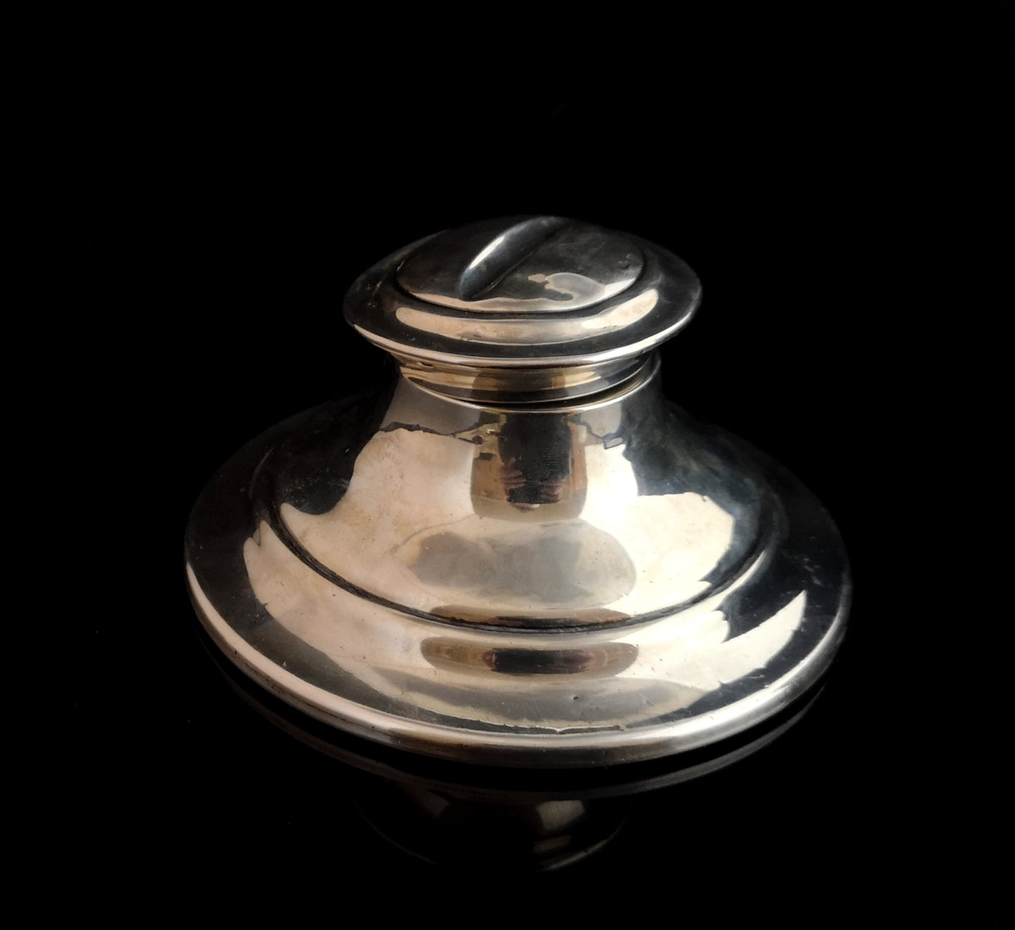 Antique silver capstan inkwell, large