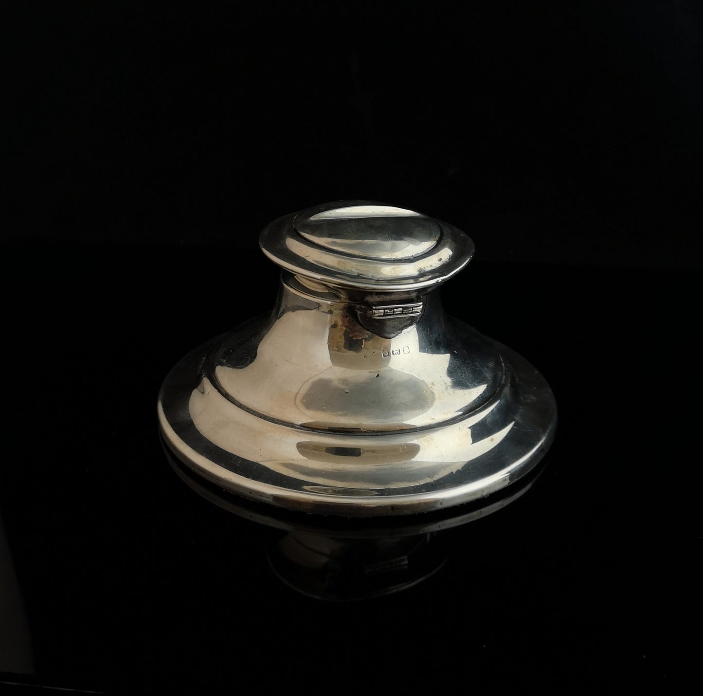 Antique silver capstan inkwell, large