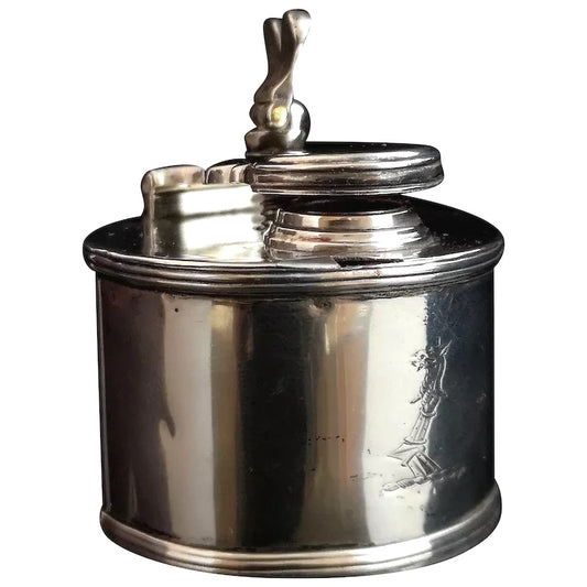 Antique Georgian silver travel inkwell, heraldic