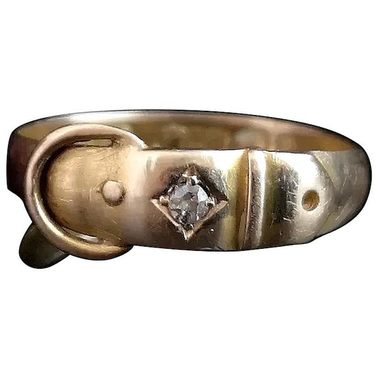 Victorian 18ct gold buckle ring, diamond