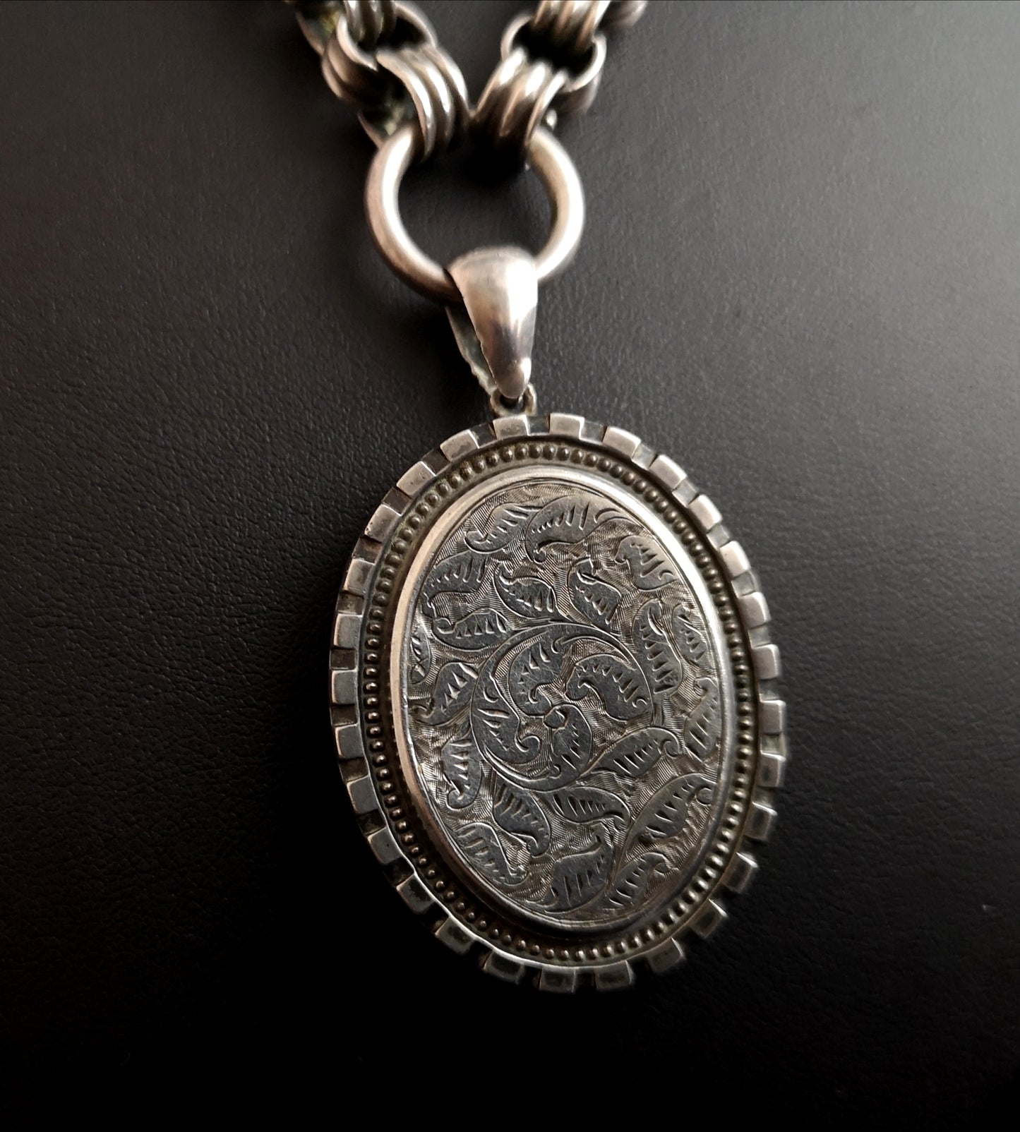 Victorian silver locket, collar necklace